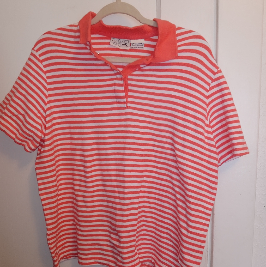 Euc Basic Editions Stripped Collared Button Top Xl